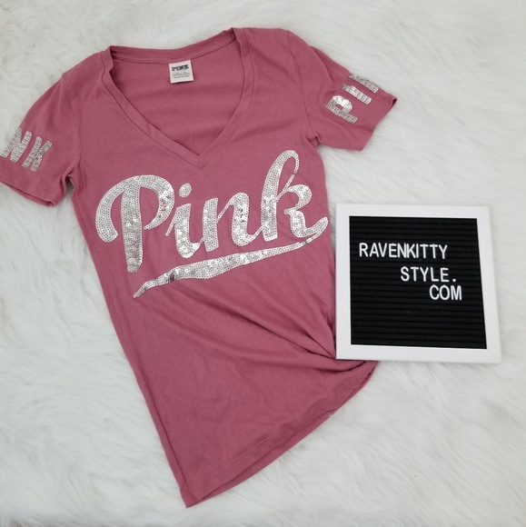 PINK Victoria's Secret Tops - Victorias Secret Rose Sequin Vneck Tee Size XS PINK Victoria's Secret Tops - Victorias Secret Rose Sequin Vneck Tee Size XS